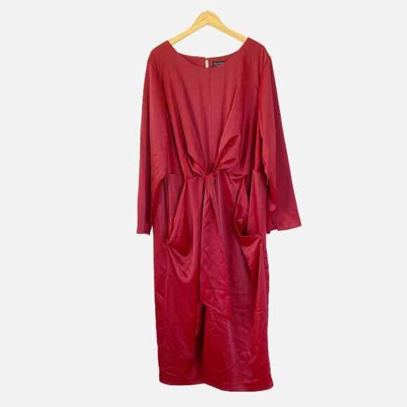 NWT Eloquii Twist Front Satin Midi Dress Red Size 26 - Picture 2 of 9